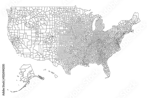 United States of America State Outlines with County Boundaries