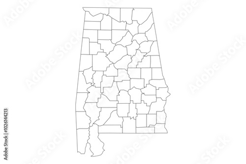 Alabama State Outline with County Boundaries