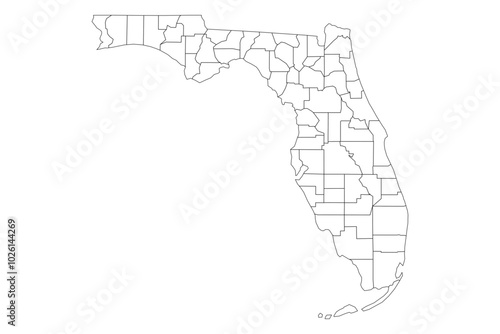 Florida State Outline with County Boundaries
