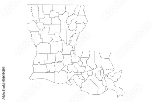 Louisiana State Outline with Parish Boundaries