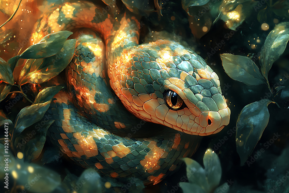 Illustration of a snake wrapped around Illustration of a snake wrapped around