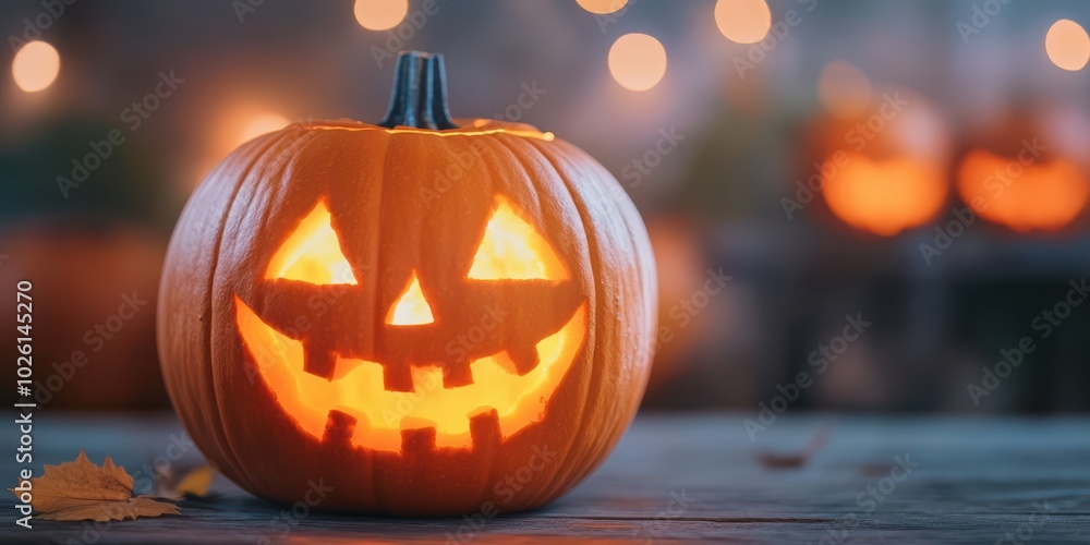 A glowing jack-o'-lantern with a cheerful expression, perfect for Halloween celebrations and autumn decor. A glowing jack-o'-lantern with a cheerful expression, perfect for Halloween celebrations and autumn decor.