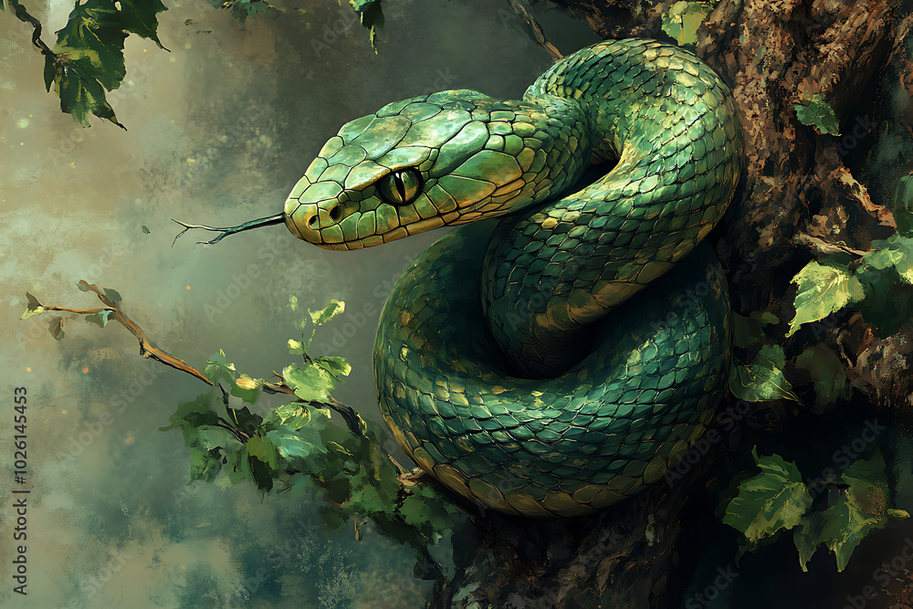 Illustration of a snake wrapped around Illustration of a snake wrapped around
