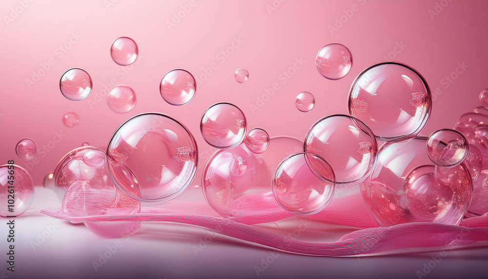Pink and white soap bubbles floating in the air, abstract background Pink and white soap bubbles floating in the air, abstract background