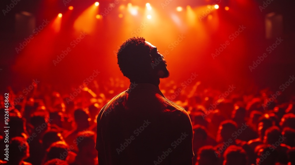A man stands in front of a crowd of people A man stands in front of a crowd of people