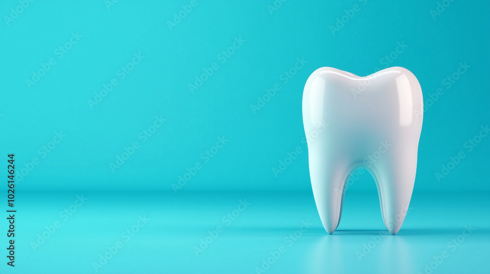 A highly detailed 3D molar tooth, with a polished surface and natural anatomy, standing proudly on a soft pastel sky-blue background, representing the importance of oral hygiene. A highly detailed 3D molar tooth, with a polished surface and natural anatomy, standing proudly on a soft pastel sky-blue background, representing the importance of oral hygiene.