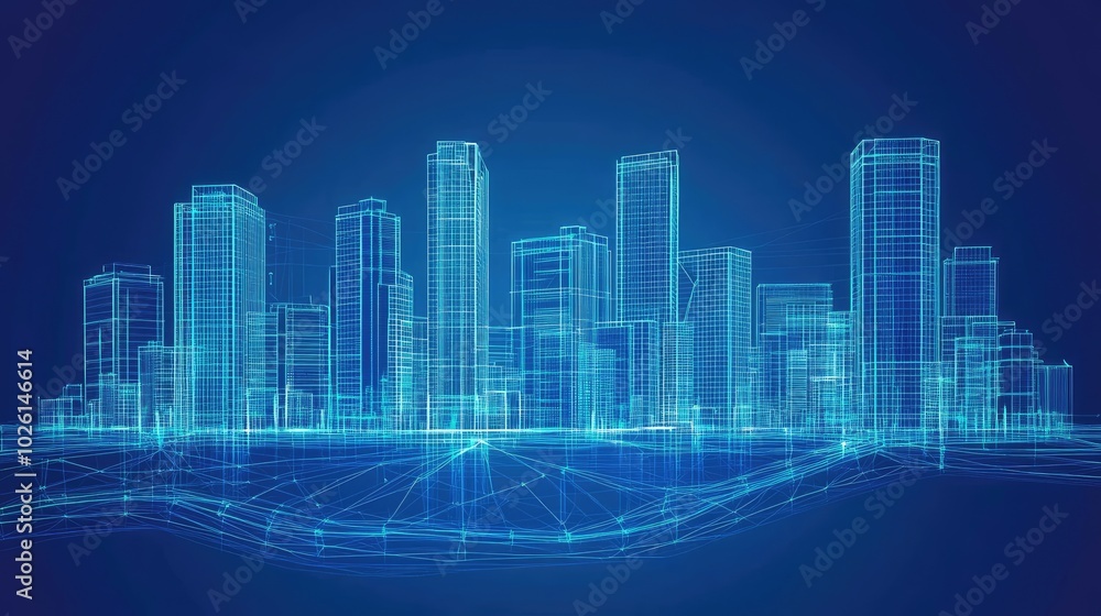 A 3D wireframe rendering of a cityscape in low polygon style, featuring a business district with tall skyscrapers, a flowing river, and a web of roads. A 3D wireframe rendering of a cityscape in low polygon style, featuring a business district with tall skyscrapers, a flowing river, and a web of roads.