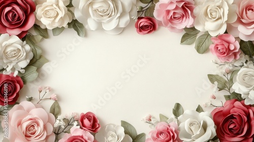 Wallpaper Mural Elegant floral border adorned with pink, red, and white roses. The soft colors and intricate flower designs offer a beautiful and sophisticated backdrop Torontodigital.ca