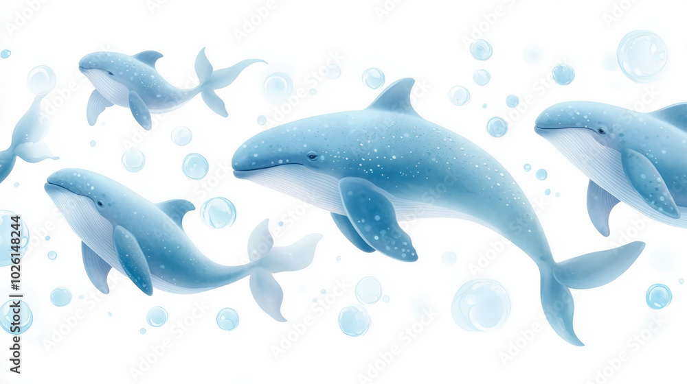 A serene illustration of blue dolphins swimming amidst bubbles in a harmonious underwater scene. Perfect for capturing the tranquility of marine life. A serene illustration of blue dolphins swimming amidst bubbles in a harmonious underwater scene. Perfect for capturing the tranquility of marine life.