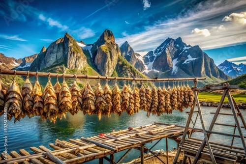 Stunning Overview of Stockfish Drying Racks in Svolvaer, Lofoten – A Norwegian Maritime Tradition photo