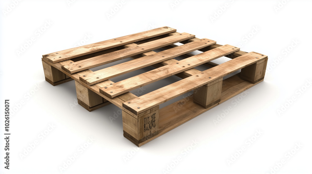 A single wooden pallet, isolated against a crisp white background, its weathered planks and nails adding character and showcasing its strength and durability. A single wooden pallet, isolated against a crisp white background, its weathered planks and nails adding character and showcasing its strength and durability.