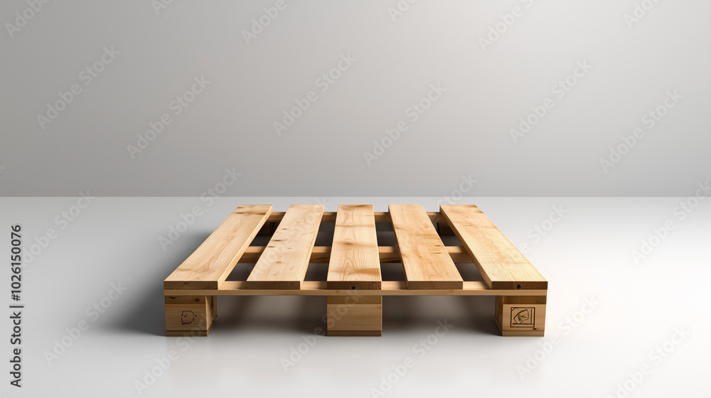 A modern, sleek wooden pallet placed in the center of a pristine white background, with a focus on the symmetry and craftsmanship of each plank. A modern, sleek wooden pallet placed in the center of a pristine white background, with a focus on the symmetry and craftsmanship of each plank.