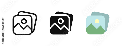 Image icon. Picture symbol. Photo album pictogram. Photo gallery vector illustration. Snapshot sign. Photograph button. Painting frame concept.