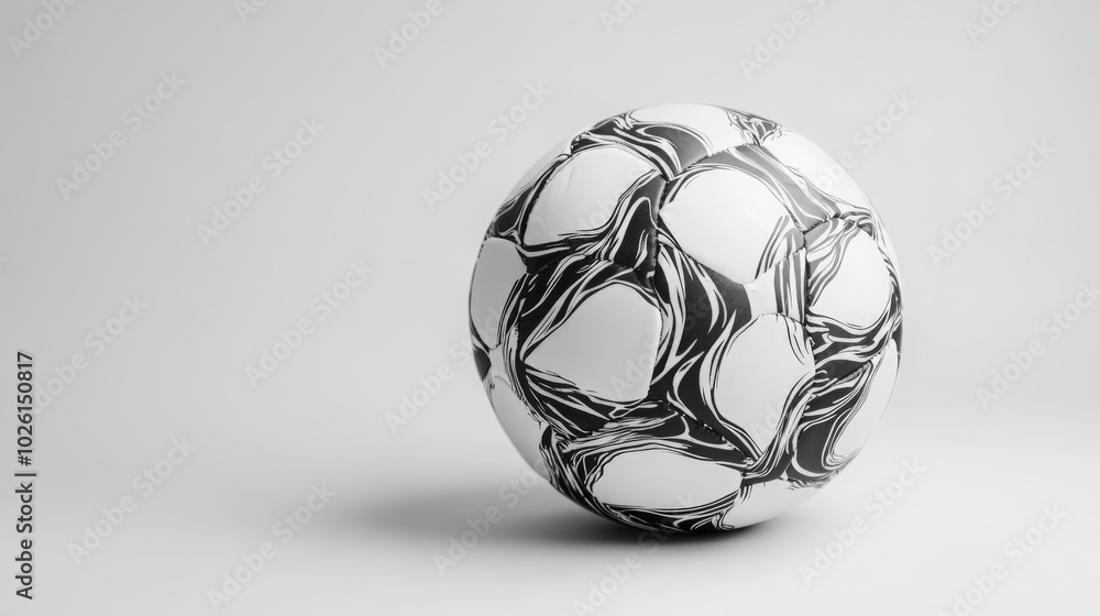 Elegant white backdrop with a classic black and white soccer ball, showcasing its iconic pattern and classic design features Elegant white backdrop with a classic black and white soccer ball, showcasing its iconic pattern and classic design features