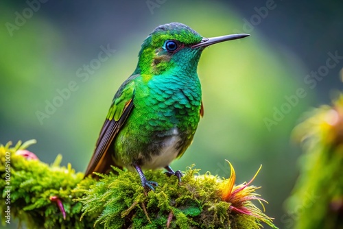 Stunning Portrait of Greencrowned Brilliant Hummingbird in Monteverde Cloud Forest, Costa Rica Wildlife Photography photo