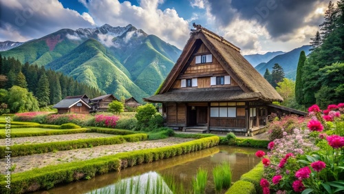 Stunning Product Photography of Cottage at Ogimachi Village in Shirakawago, Japan - Authentic Japanese Architecture and photo