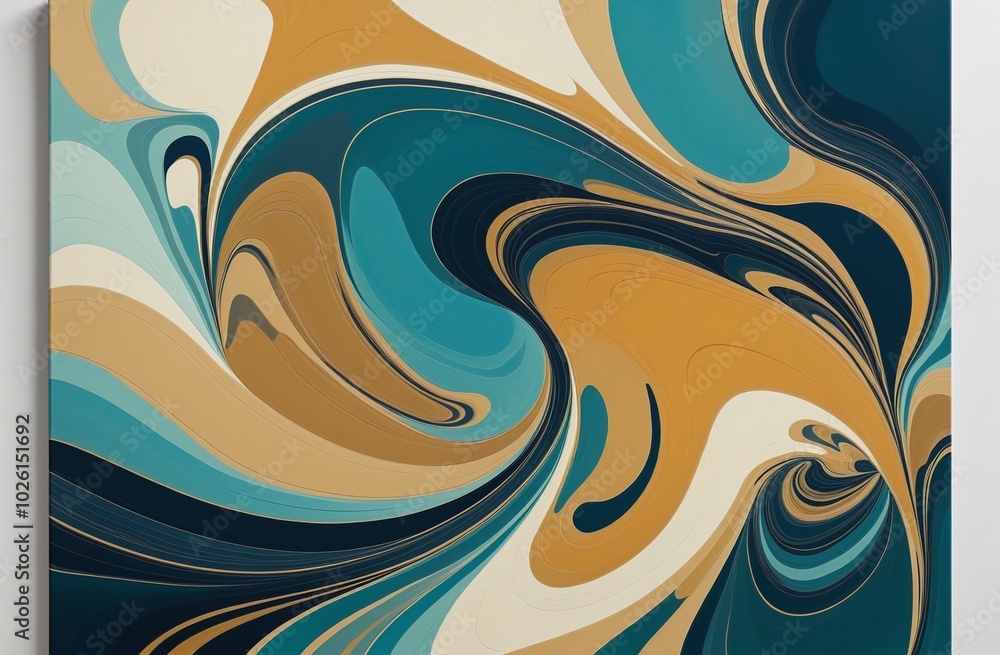 Fototapeta premium Abstract Fluid Composition with DarkSlateBlue, Cyan, Sienna, Gold, and Goldenrod Overlapping Shapes