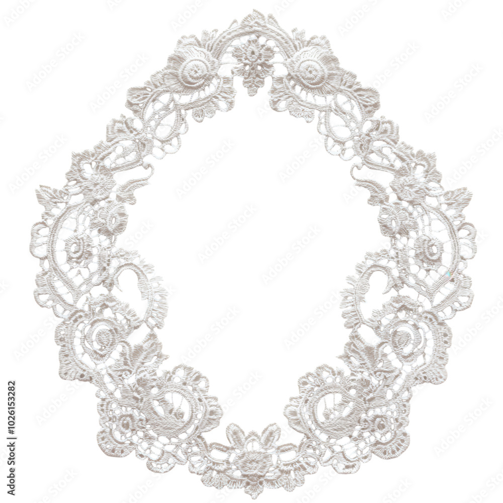 Ornate lace frame, delicate design on white isolated background. on transparent cutout, PNG file Ornate lace frame, delicate design on white isolated background. on transparent cutout, PNG file