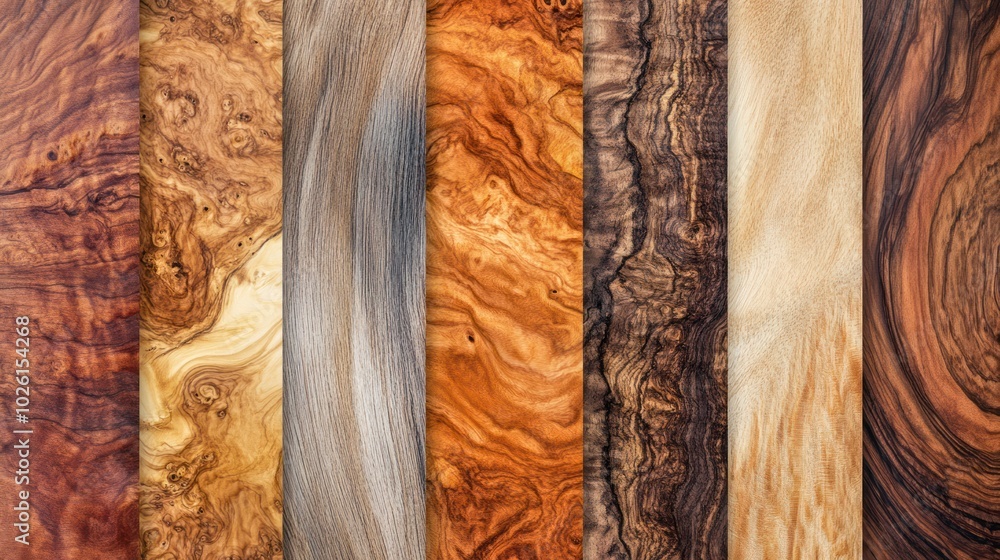 Exotic wood grain pattern Wood grains from rare or non-traditional wood types, commonly used in high-end furniture and bespoke design projects.