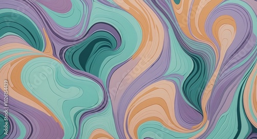 Bold Abstract Pattern with HoneyDew, Cyan, and Lavender Organic Shapes