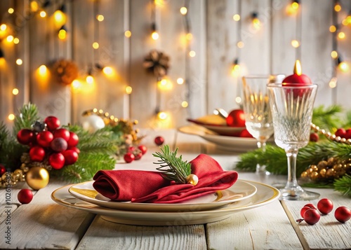 Stylish Holiday Table Setting on Rustic Wood for Festive Dining Decor