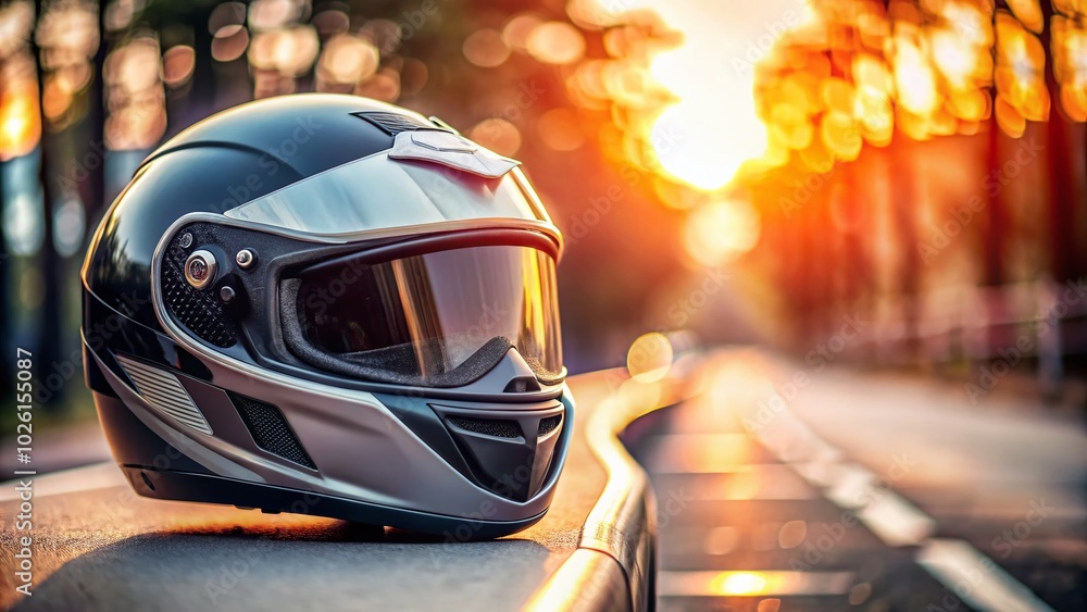 Fototapeta premium Stylish Motorcycle Helmet with Copy Space for Safety Awareness Campaign