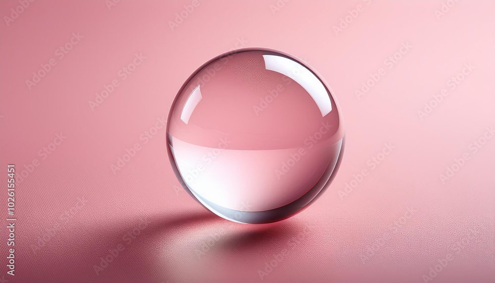 Transparent glass ball on light pink background. Space for text Transparent glass ball on light pink background. Space for text