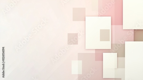 Minimalist geometric composition, simple rectangles, pale cream and pink background, clean vector style illustration. Space for text or content. For business, card, banner, marketing, advertising.