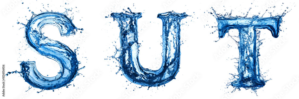 Numbers 3, 4, 5. Incredible Realistic Water Splash Alphabet with Splash Effect on White Background. Numbers 3, 4, 5. Incredible Realistic Water Splash Alphabet with Splash Effect on White Background.
