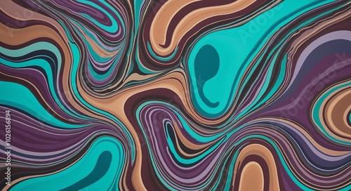 Bold Abstract Pattern with MediumPurple, Cyan, and RosyBrown Organic Shapes