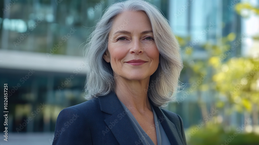 Fototapeta premium Confident Older Woman with Gray Hair in a Professional Setting