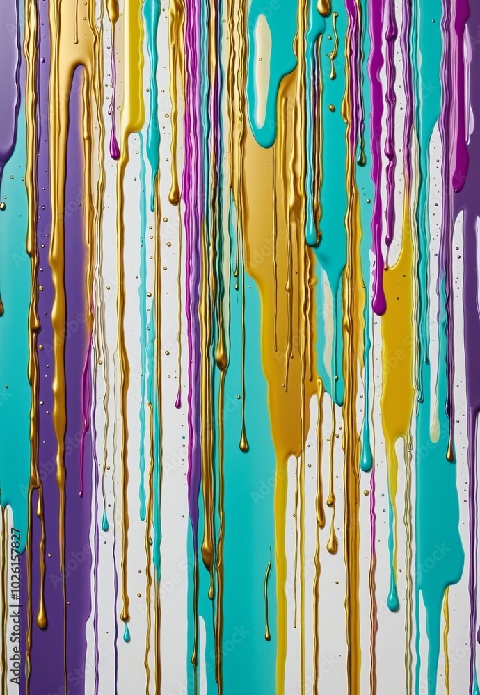 Vibrant Abstract Design with Dripping Shapes and Lavender, Cyan, MistyRose, Gold, and Goldenrod