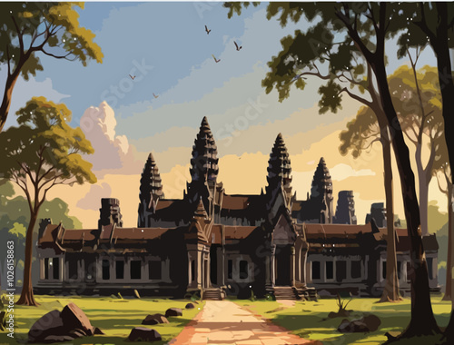 Angkor Wat Temple vector illustration