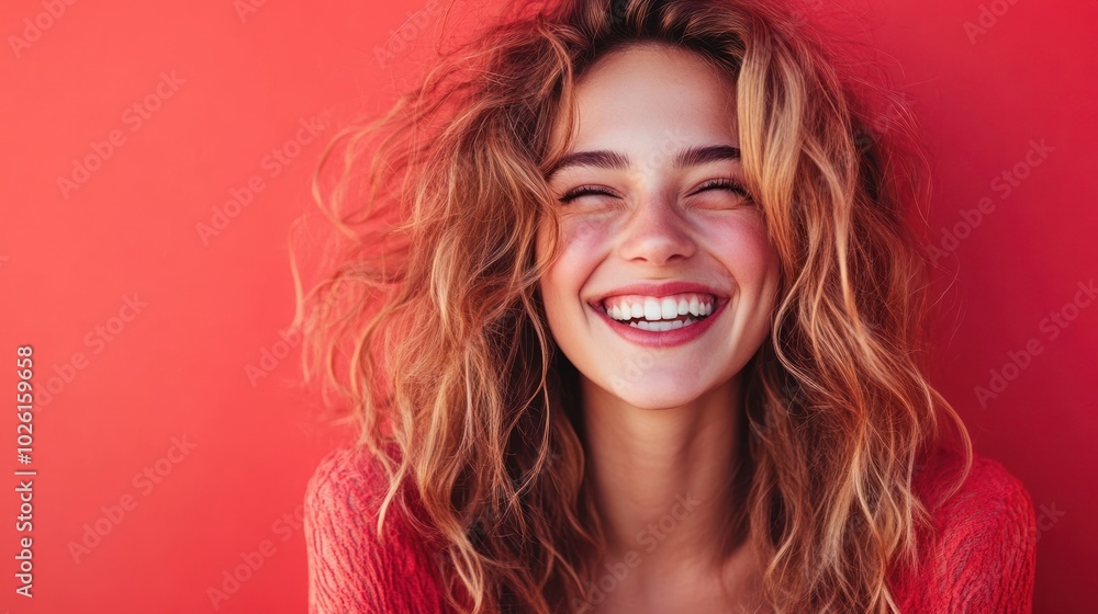 Fototapeta premium Happy woman expression - Focus on capturing the emotional depth of happiness in portraits, ideal for social media, wellness, and lifestyle content.