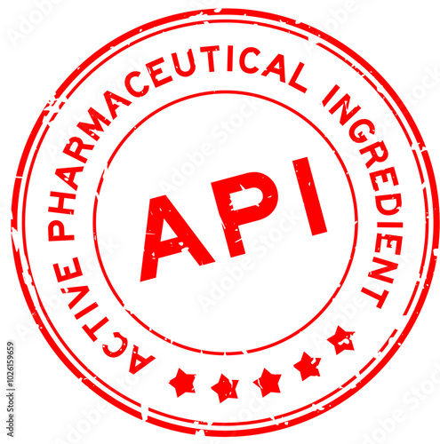 Grunge red API Active Pharmaceutical Ingredient word round rubber seal stamp on white background