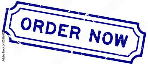 Grunge blue order now word square rubber stamp on white background