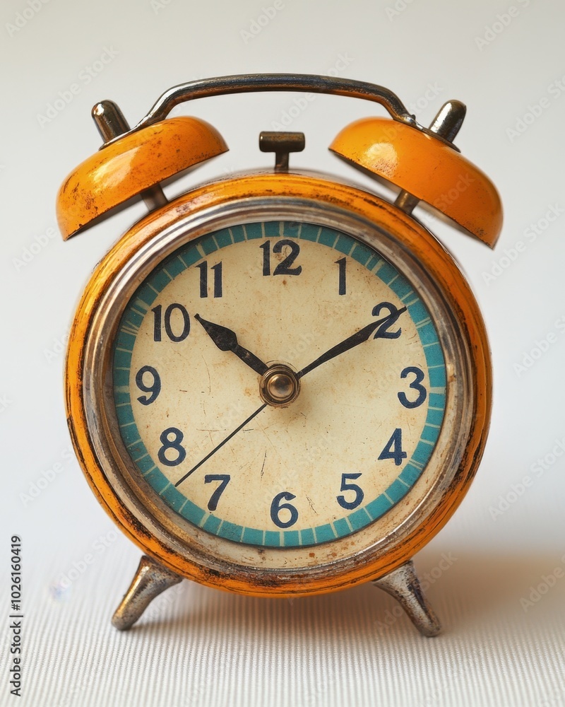 A small alarm clock showing 7 AM, isolated on white background. 