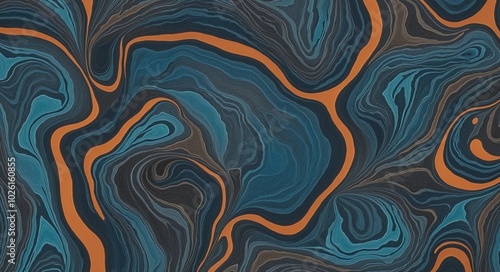 Bold Abstract Pattern with DarkSlateBlue, Cyan, and SaddleBrown Organic Shapes