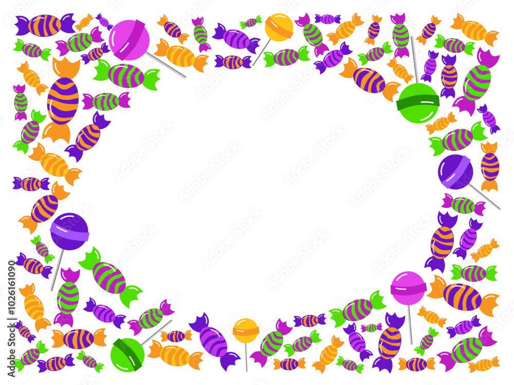 Oval template frame in rectangle for the text. round frame made of sweets and candies and lollipops . card for the happy sweetest day and Halloween. Vector illustration
Oval template frame in rectangle for the text. round frame made of sweets and candies and lollipops . card for the happy sweetest day and Halloween. Vector illustration