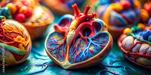 Tilt-Shift Photography of Endocardium Anatomy with Microscopic Detail and Vibrant Colors for Educational Purposes