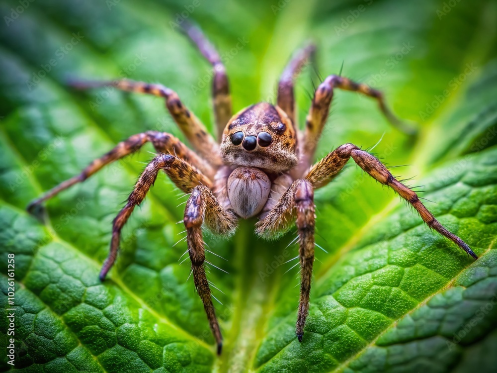 Tiny Wolf Spider on Leaf - Minimalist Nature Photography Tiny Wolf Spider on Leaf - Minimalist Nature Photography