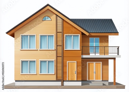 Two-Story Wooden House Outline Clipart for Architectural Photography