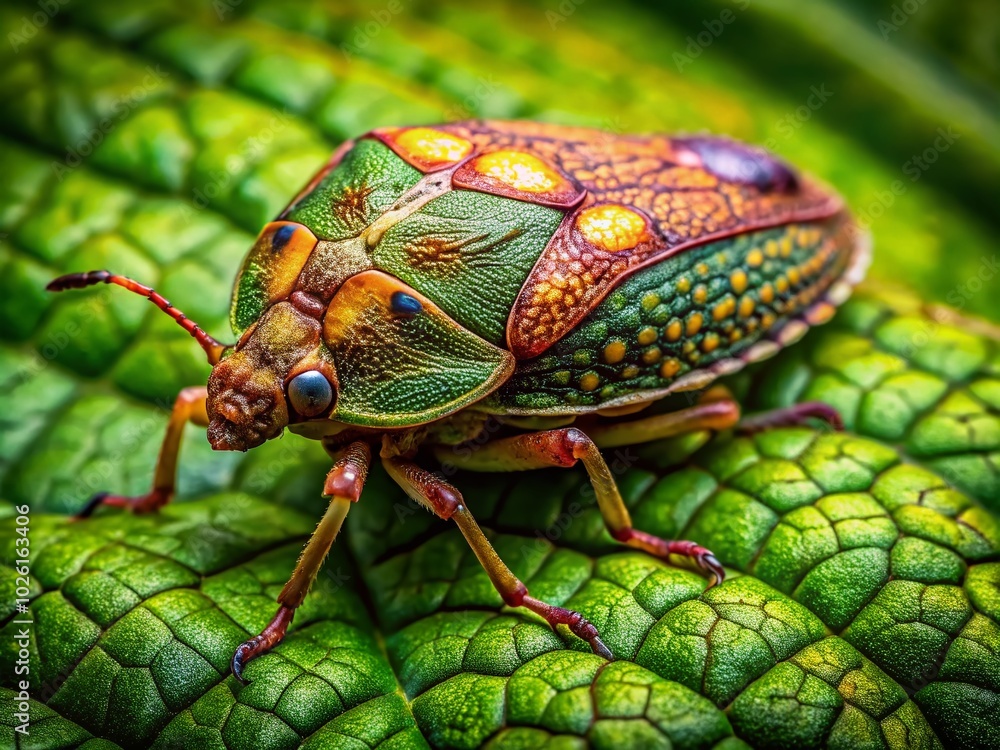 Naklejka premium Unique Leaf-Mimicking Bug Portrait for Nature Photography Enthusiasts