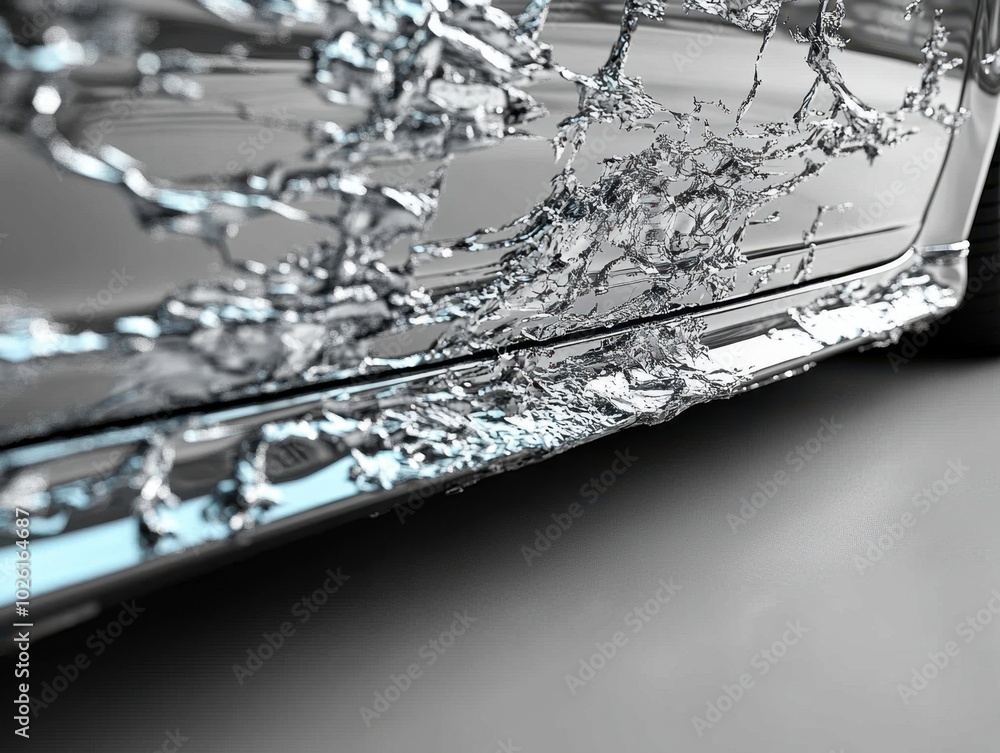 A car door with a large dent, isolated on white background. A car door with a large dent, isolated on white background.
