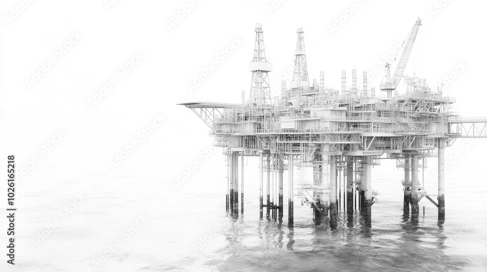 Oil Rig Wireframe A detailed 3D wireframe of an offshore oil rig, featuring the drilling ...
