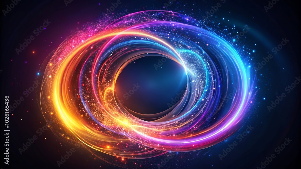Obraz premium A captivating background featuring a long exposure double circle design, showcasing abstract particles looping dynamically, ideal for enhancing visuals and inspiring creative projects.