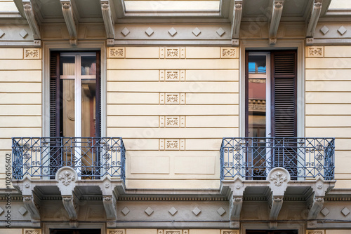 Building facade in the Umbertino district of the city of Bari in Italy photo