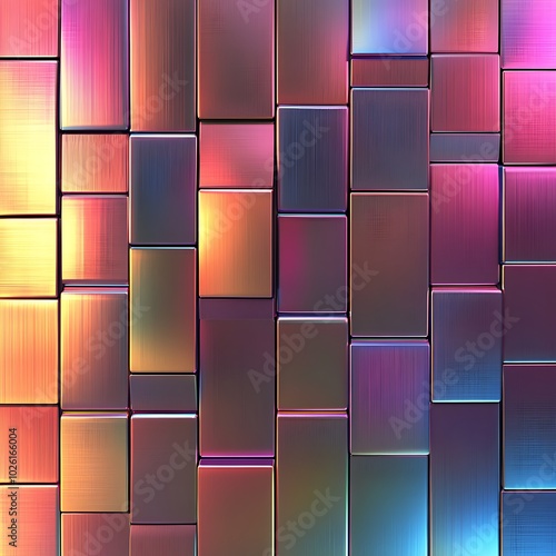 A vibrant, abstract pattern of metallic rectangles with gradient colors, suitable for backgrounds or graphic designs. photo