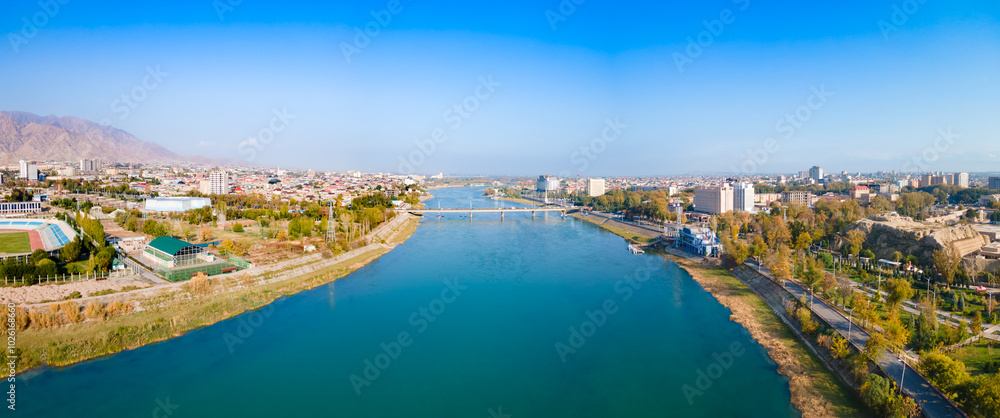 Fototapeta premium Khujand city aerial panoramic view in Tajikistan