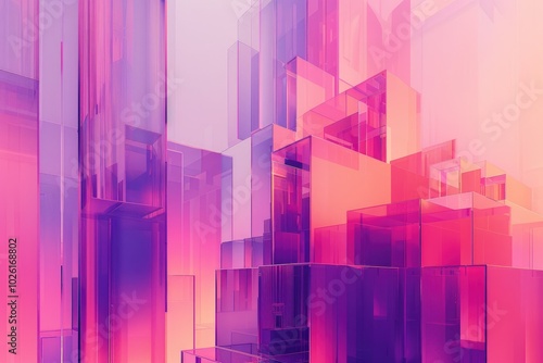 Abstract Composition of Interlocking Glass Panels in Pink and Purple Hues